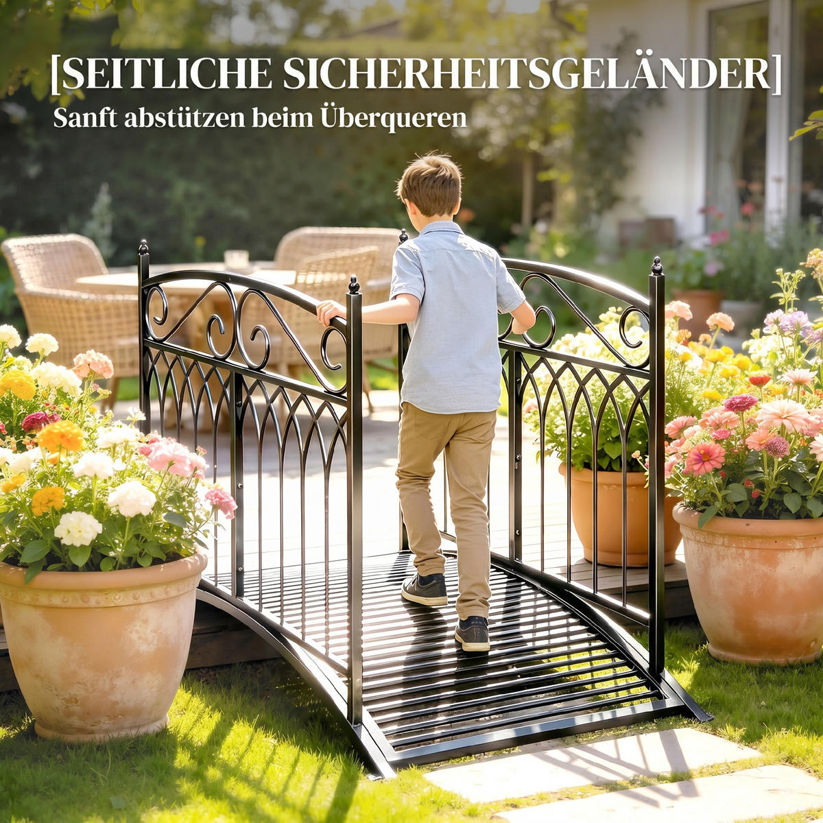 GARTENBRÜCKE,METALL 135,5cm Antik-Optik - Schwarz, Metall (135.5/74/91cm) - Vallsero