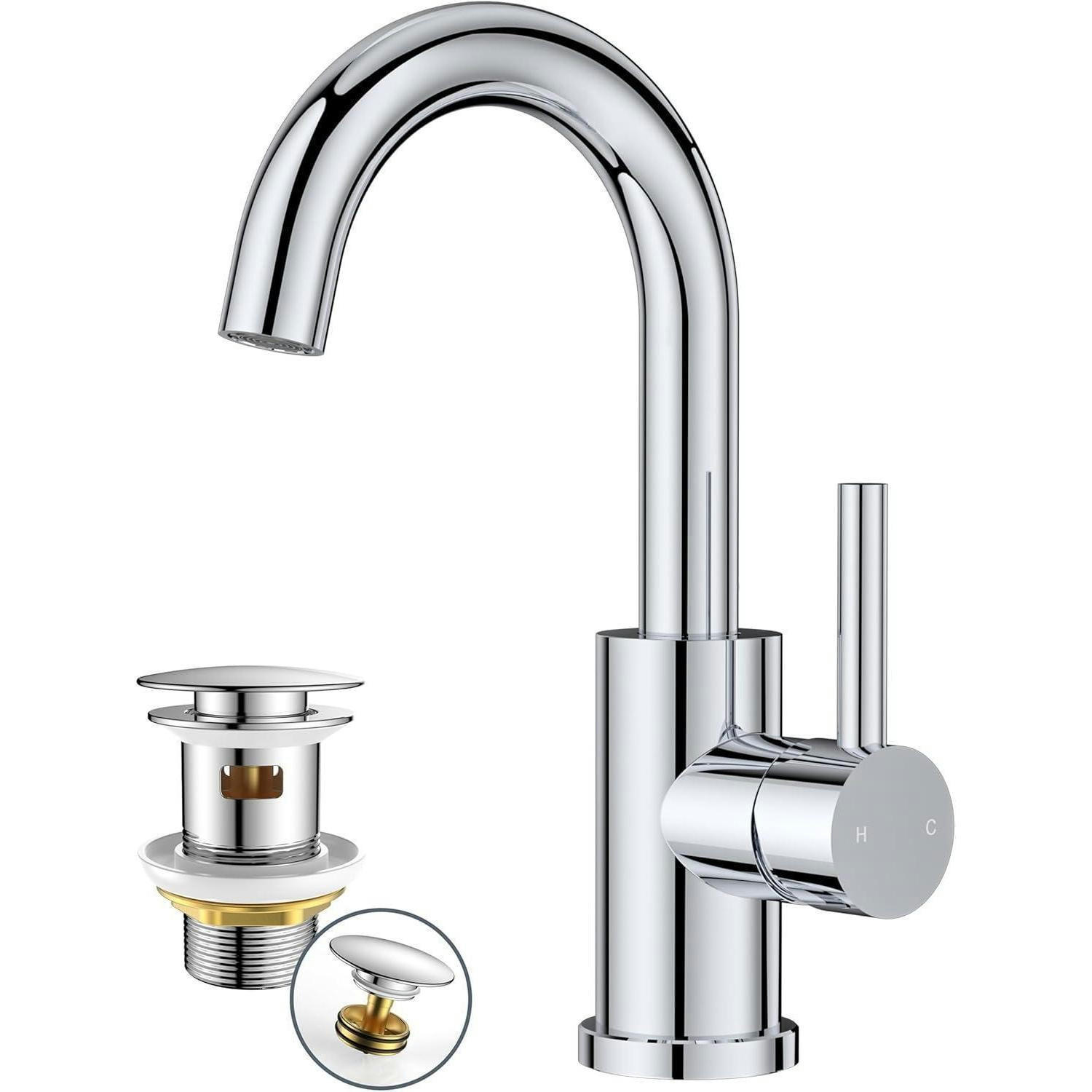 WASCHTISCHARMATUR Hoch mit Ablaufgarnitur 360° drehbar polierter Chrom 175mm - Silberfarben, Metall (15.1/17.5/25cm)