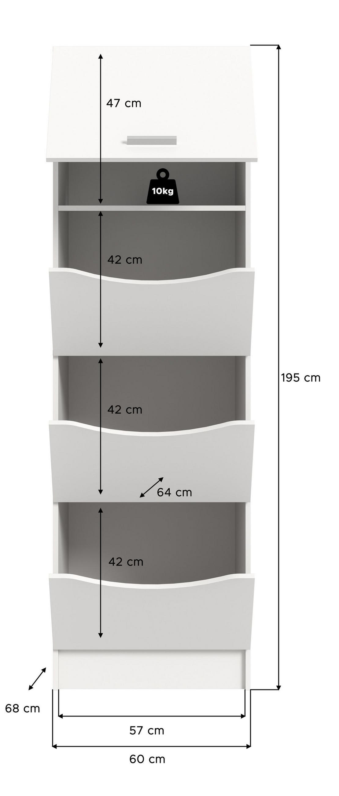 WÄSCHESCHRANK Mixx (B/H/T: ca. 60/195/68 cm) in Weiß/weiß - Weiß, Holzwerkstoff (60/195/68cm)