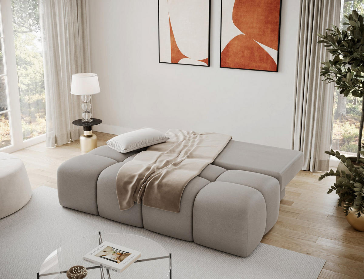 SCHLAFSOFA Nuwia mit Schlaffunktion und Bettkasten – Modernes Designsofa mit Schlafauszug und dekorativer Steppung - Beige, Kunststoff (200/102/100cm) - Wohnideebilder
