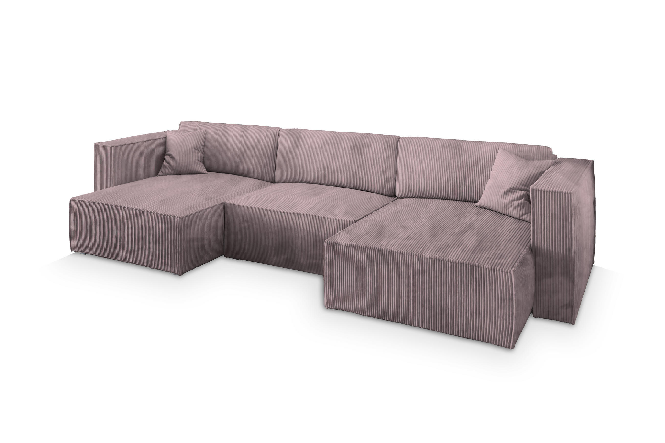 WOHNLANDSCHAFT SARMO P Lila Kordstoff mit Schlaffunktion - Lila, Holz (347/70/148cm) - MASSENO
