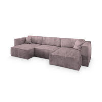 WOHNLANDSCHAFT SARMO P Lila Kordstoff mit Schlaffunktion - Lila, Holz (347/70/148cm) - MASSENO