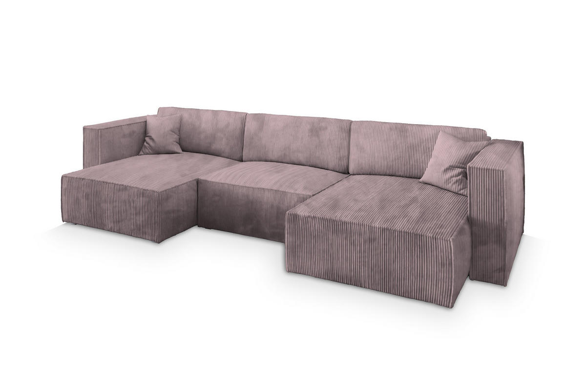 WOHNLANDSCHAFT SARMO P Lila Kordstoff mit Schlaffunktion - Lila, Holz (347/70/148cm) - MASSENO