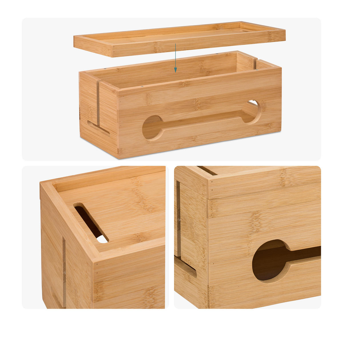 KABELBOX Natur Bambus Magnetverschluss - Hellbraun, Holz (14/34.5/14cm) - Relaxdays
