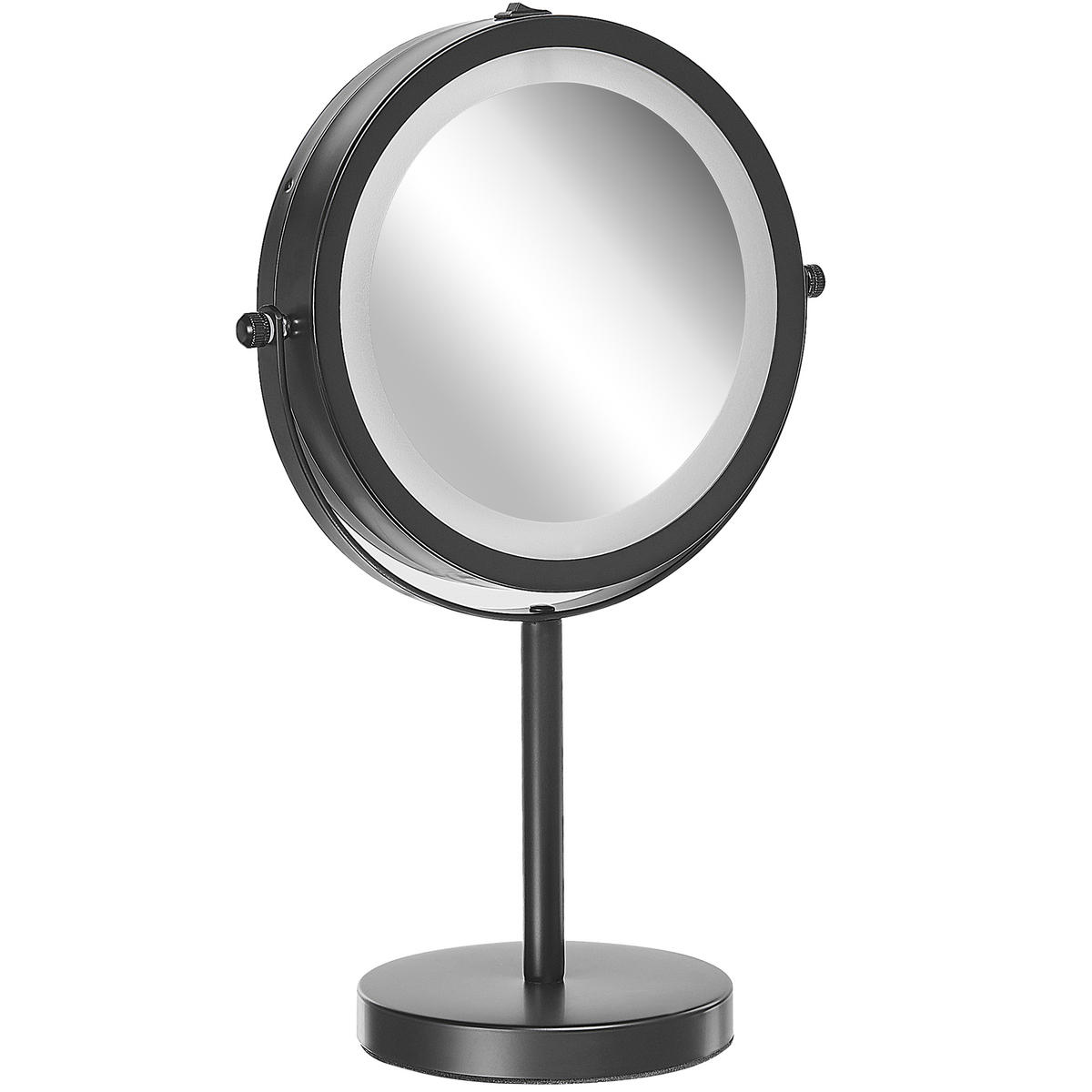 KOSMETIKSPIEGEL schwarz mit LED-Beleuchtung 17 cm Tuchan - Schwarz, Metall (17/33/12cm) - Beliani