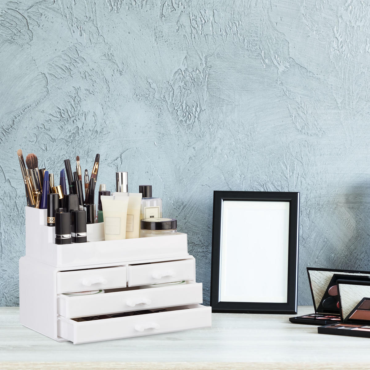 MAKEUP Organizer - Weiß, Kunststoff (23.5/19/14cm) - Relaxdays