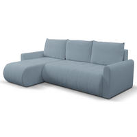 ECKSOFA Primo mit Schlaffunktion und Bettkasten in Cordstoff - Schwarz/Hellblau, Holz/Holzwerkstoff (230/149cm) - Ravio