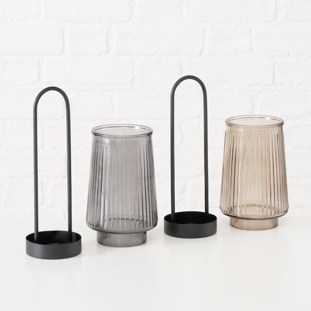 KERZENHALTER mit Henkel aus Glas Iver 11/11/25,5 cm - Grau, Glas (11/25.5/11cm) - Boltze Home