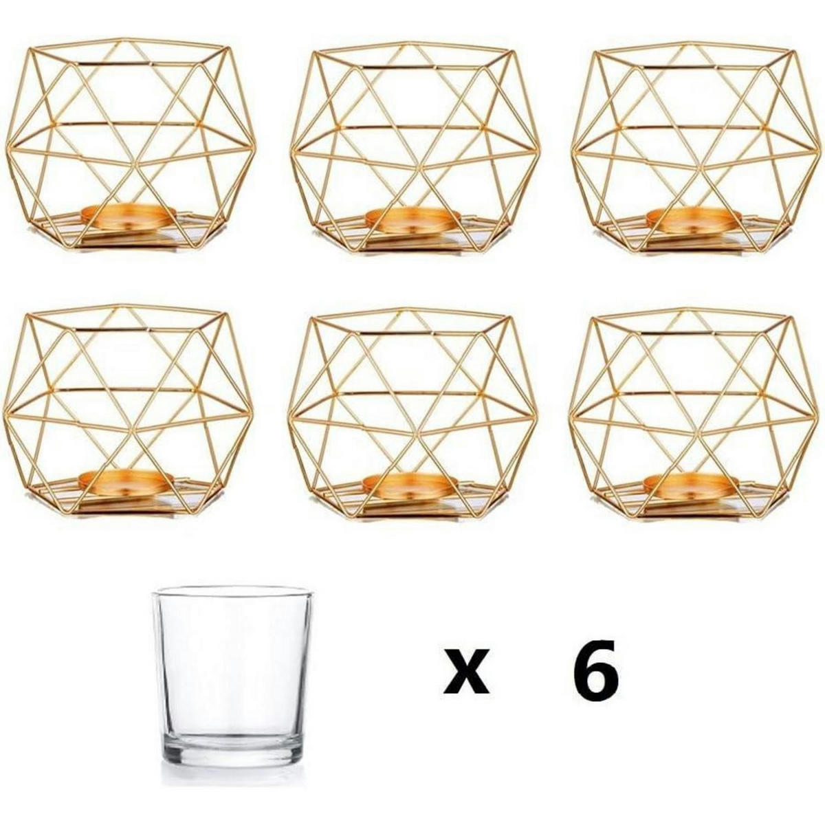 TEELICHTHALTER 6er Set Metall Gold Geometrisch - Goldfarben, Metall (40cm)