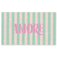 FUSSMATTE Rosa – Grün – Streifen – Amore 150x90 cm - Mintgrün, Kunststoff (150/0.4cm) - MuchoWow