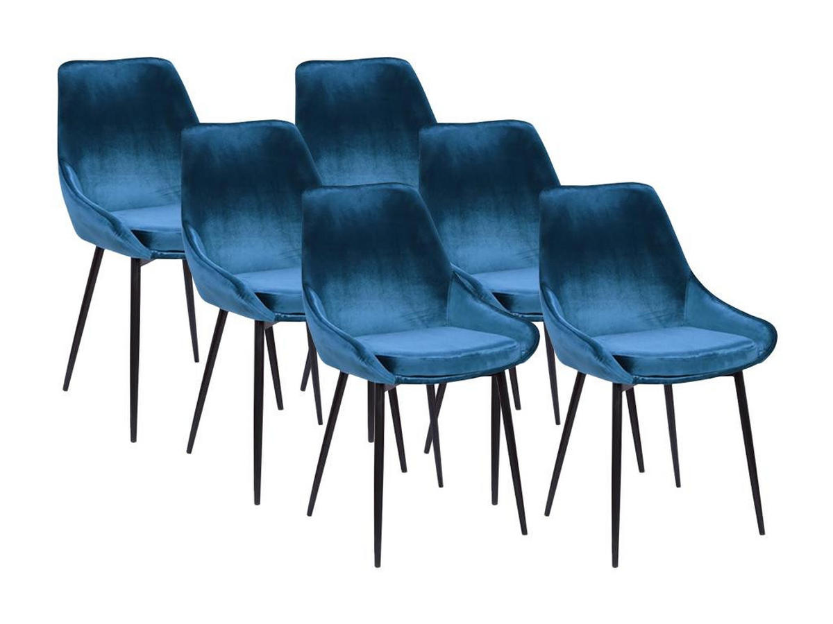 STUHL 6er-Set - Samt & Schwarzes Metall - Dunkelblau - MASURIE - Blau, Textil (56/85.5/49cm) - Vente-Unique