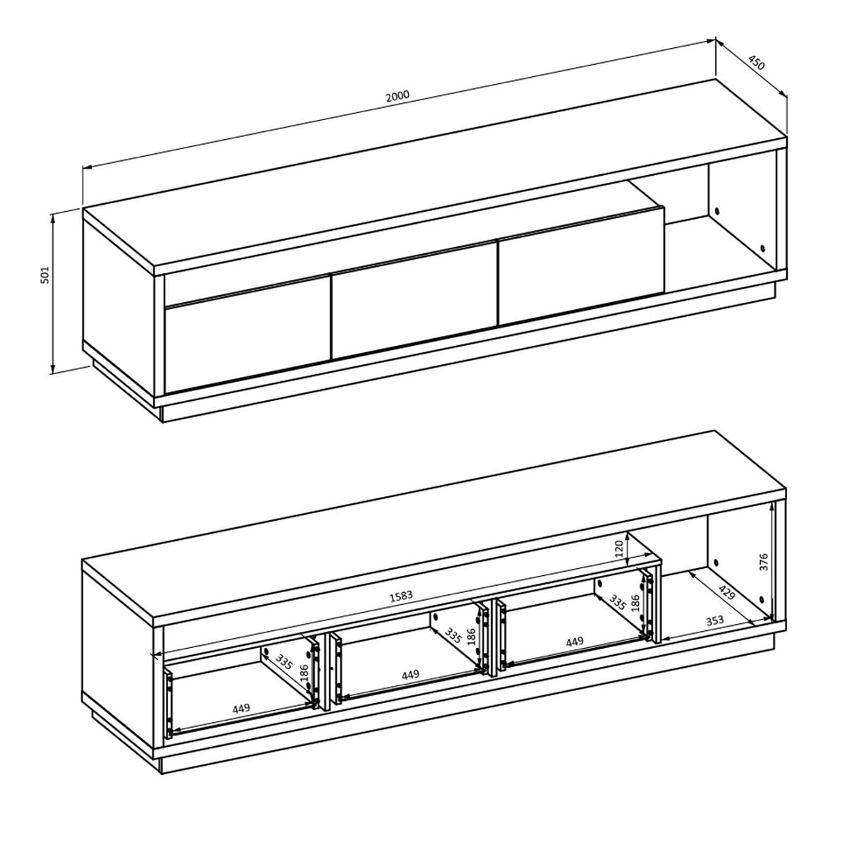 TV-MÖBEL Asten Schwarz und Holz - Schwarz, Holzwerkstoff (200/50/45cm) - Petits-meubles