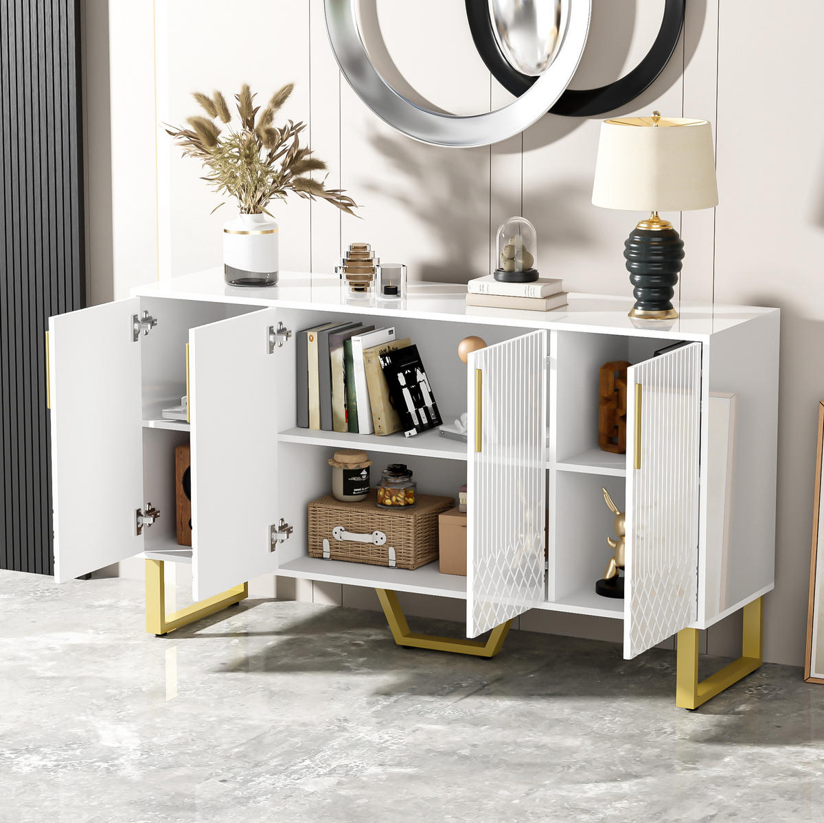 SIDEBOARD 140/40/80 cm Weiß aus MDF mit Hochglanzoptik - Weiß, Holzwerkstoff (140/80/40cm) - OKWISH