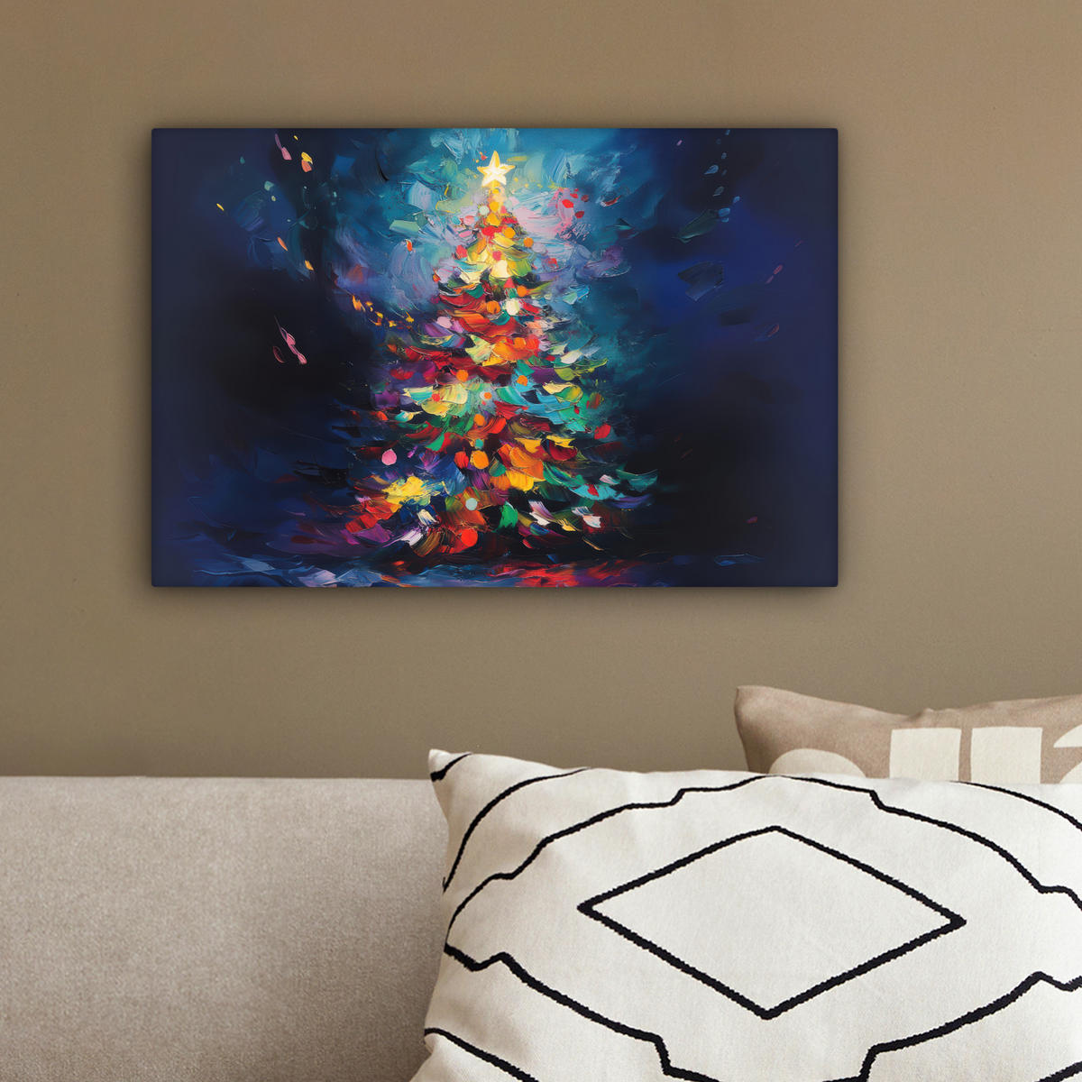 LEINWANDBILD Weihnachtsbaum - Weihnachten - Abstrakt - Farbenfroh 30x20 cm - Multicolor, Textil (30/20cm) - MuchoWow