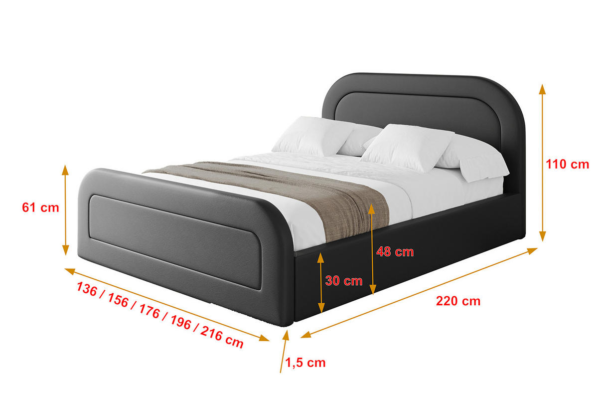 POLSTERBETT mit Bettkasten, Fußteil und Lattenrost, Boxbett ohne Matratze - LERAY-Z 120x200 Schwarz Kunstleder - Schwarz Hochglanz, Holzwerkstoff/Textil (120/200cm) - ALTDECOR
