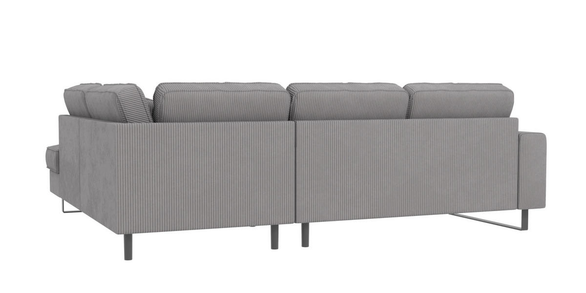 ECKSOFA Floe Hellgrau Cord - Hellgrau/Schwarz, Holz/Kunststoff (290/231cm) - S-Style Möbel