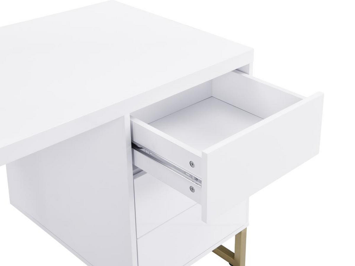 SCHREIBTISCH mit 3 Schubladen - MDF lackiert & Metall - Weiß & Goldfarben - TIMFIA - Weiß, Holz (140/60/75cm) - Pascal Morabito