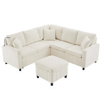 ECKSOFA Chenille mit Schlaffunktion, Hocker und USB-Anschluss 205/205/85 cm Beige - Beige, Textil (205/205cm) - Redom