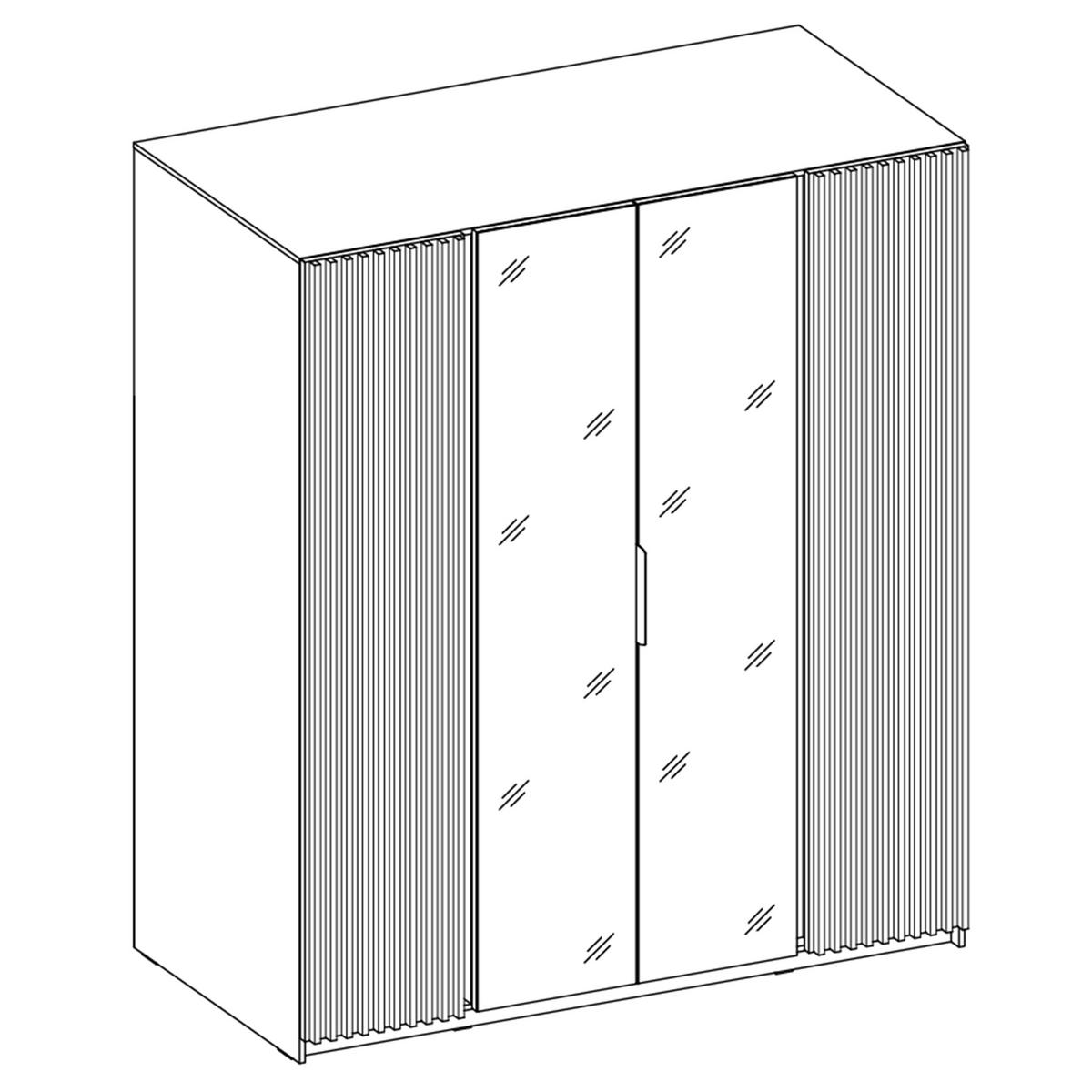 KLEIDERSCHRANK Nehir Korpus Eiche Evoke, Front Schwarz/Eiche Evoke 200 cm - 4T Modern mit Lamellentüren außen und Spiegeln mittig - Eichefarben/Schwarz, Holzwerkstoff/Kunststoff (200/239/61.9cm) - AX Living