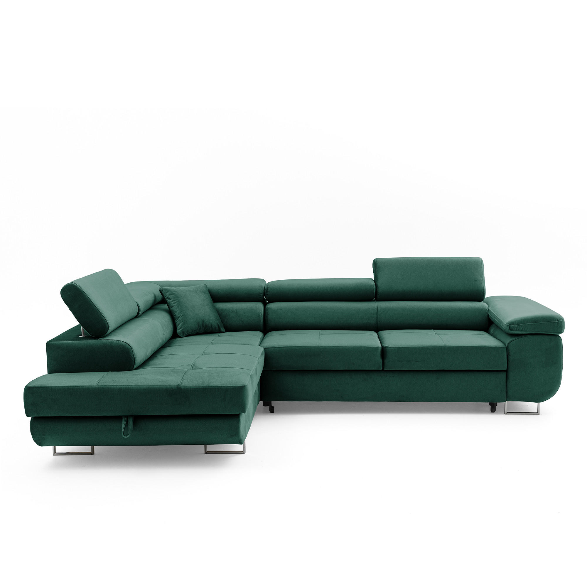 ECKSOFA WILD L Links mit Schlaffunktion 127x195 Velours Dunkelgrün - Chromfarben/Dunkelgrün, Holz/Textil (203/274cm) - Muffo