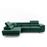 ECKSOFA WILD L Links mit Schlaffunktion 127x195 Velours Dunkelgrün - Chromfarben/Dunkelgrün, Holz/Textil (203/274cm) - Muffo