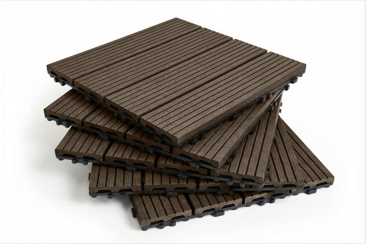 30ER-SET Terrassenplatten aus Verbundwerkstoff SERRA, braun, geriffelt, 30 x 30 cm - Braun, Holzwerkstoff (30/30/2cm) - Casanoov