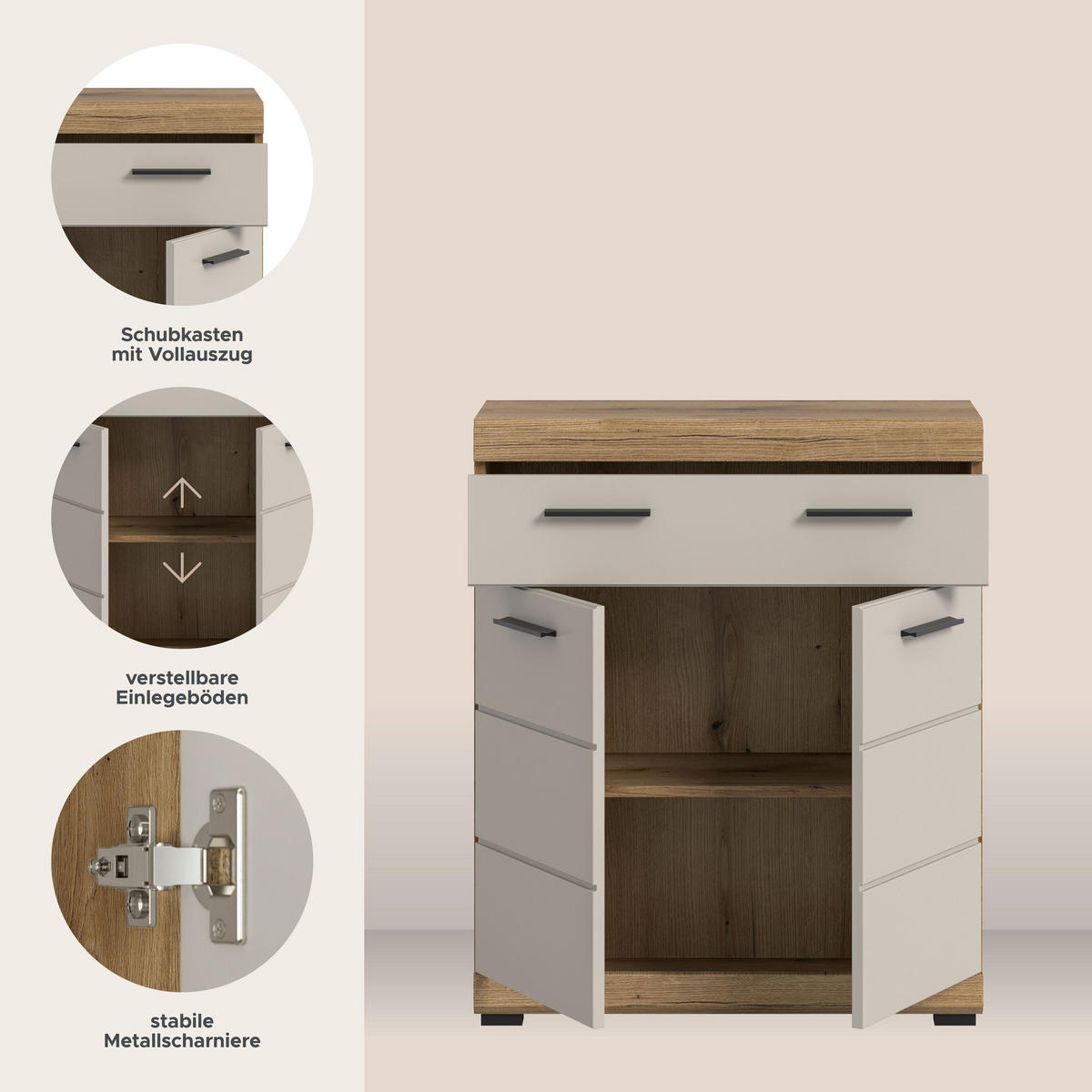 STANDSCHRANK SCOUT (B/H/T: ca. 74/88/31 cm) in Evoak Oak Nachbildung/- - Eichefarben, Holz (74/88/31cm)