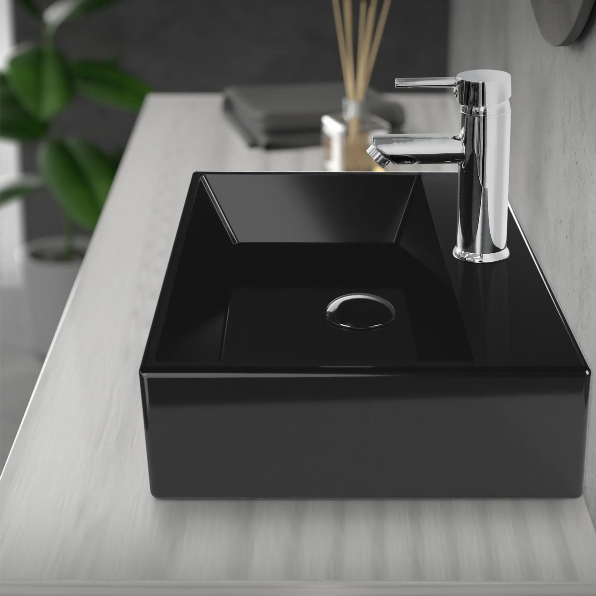 ODTOKOVÁ SADA pro umyvadla bez přepadu, lesklá černá - vysoce lesklá černá, kov (7/10.9/7cm) - LuxeBath