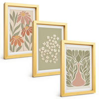 BILDER SET 3er Set - 20x30 cm Goldrahmen - Florale Boho-Muster - Goldfarben, Kunststoff (20/30cm) - TULUP