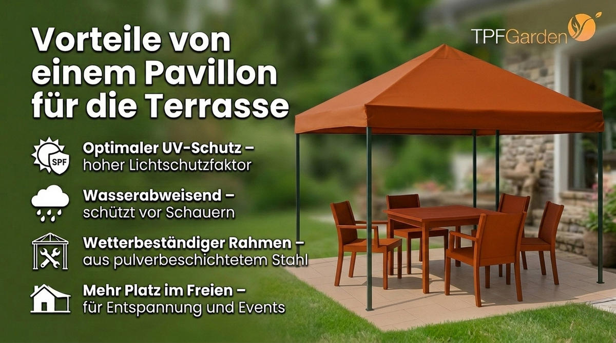 ERSATZDACH für Pavillons 3x3m, Pavillondach Toro, Wasserdicht, Farbe: Terracotta - Braun, Kunststoff (300/0.3/300cm) - TPFGarden