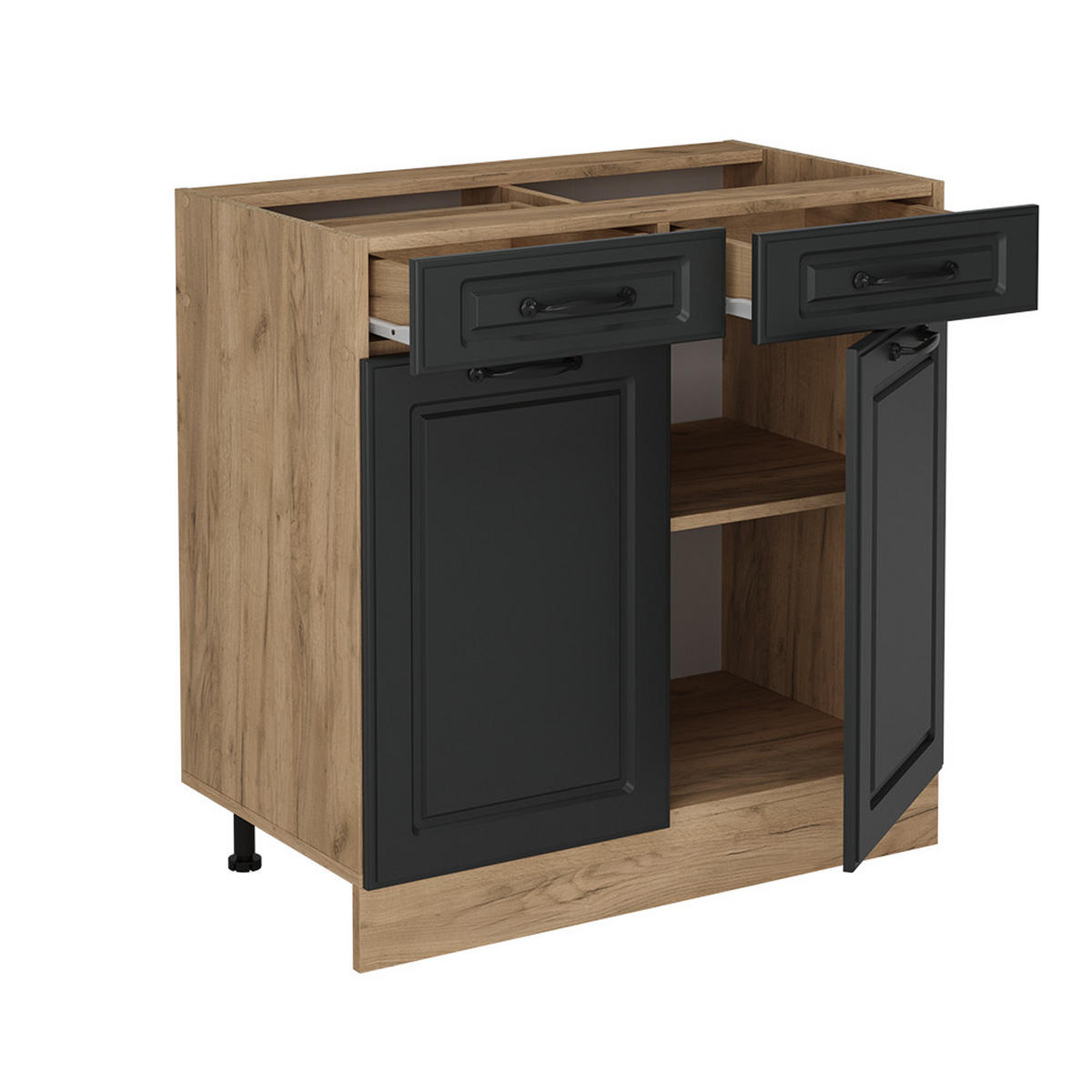 KÜCHENUNTERSCHRANK R-Line Anthrazit Landhaus 80 cm , AP Anthrazit - Honigeiche/Anthrazit, Holzwerkstoff (80/81.6/60cm) - Vicco