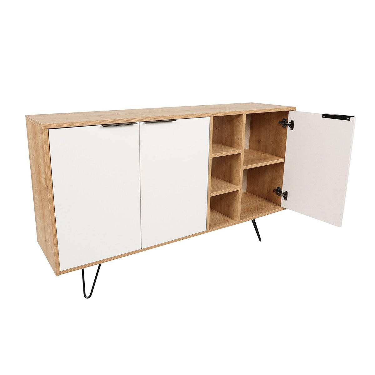 SIDEBOARD 3 Nischen und 3 Türen L142 cm - Clara - Eichefarben/Weiß, Holzwerkstoff (35.6/83/142cm) - Calicosy