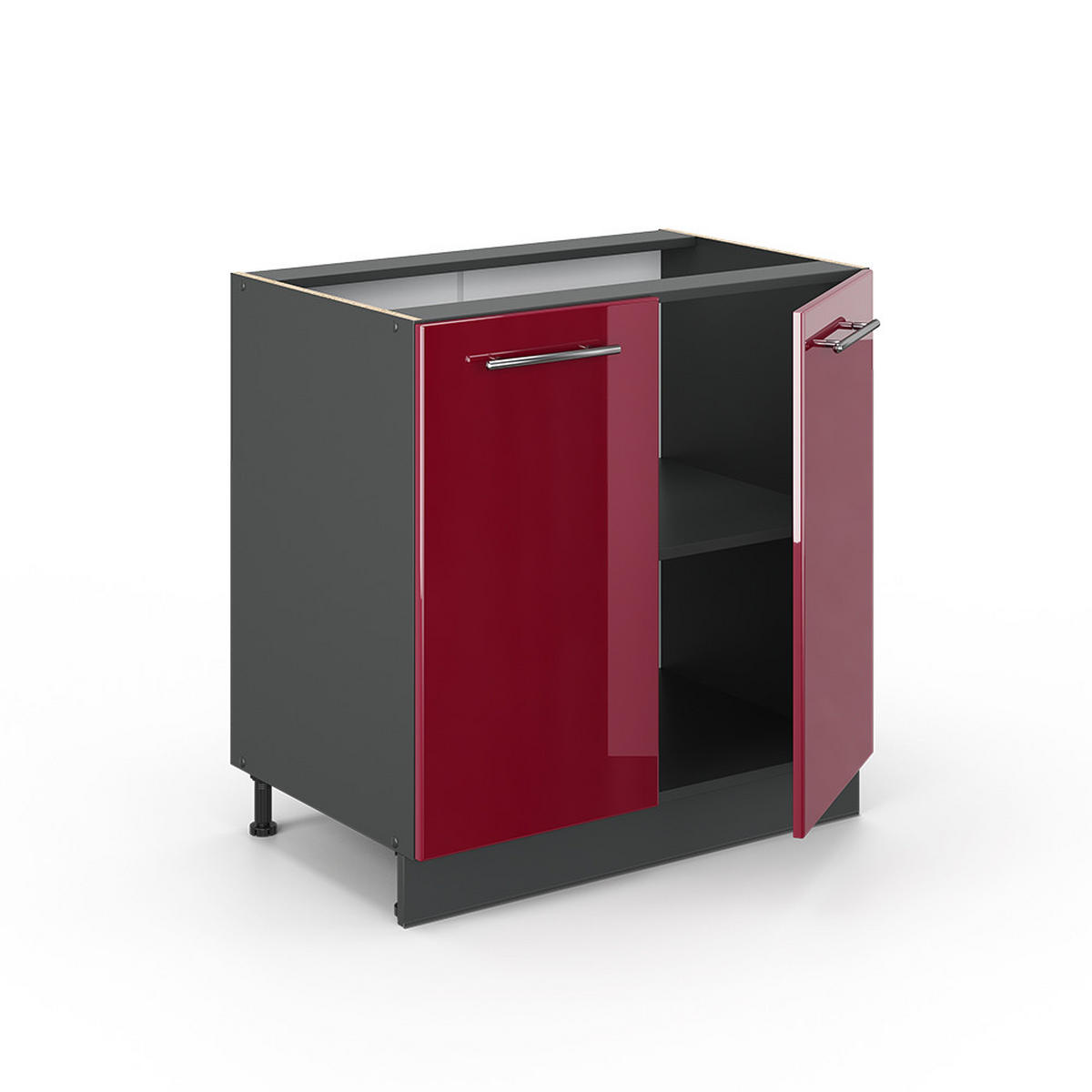 SPÜLENUNTERSCHRANK Fame-Line Bordeaux Hochglanz 80 cm, AP Marmor - Bordeaux/Anthrazit, Holzwerkstoff (80/82/60cm) - Vicco