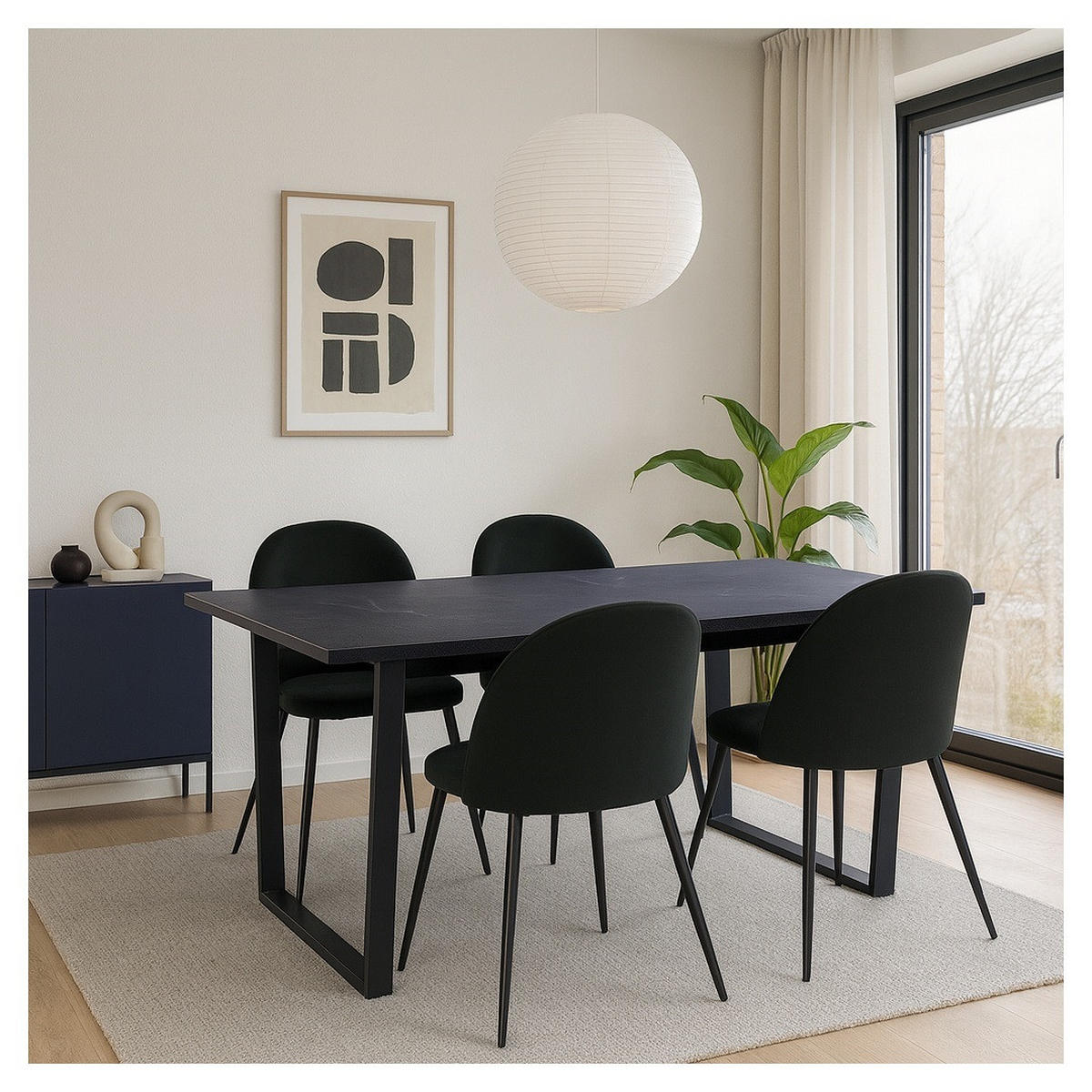 ESSGRUPPE 5-TLG. Tilst Schwarz - Schwarz, Holzwerkstoff/Textil (160/74/90cm) - ebuy24