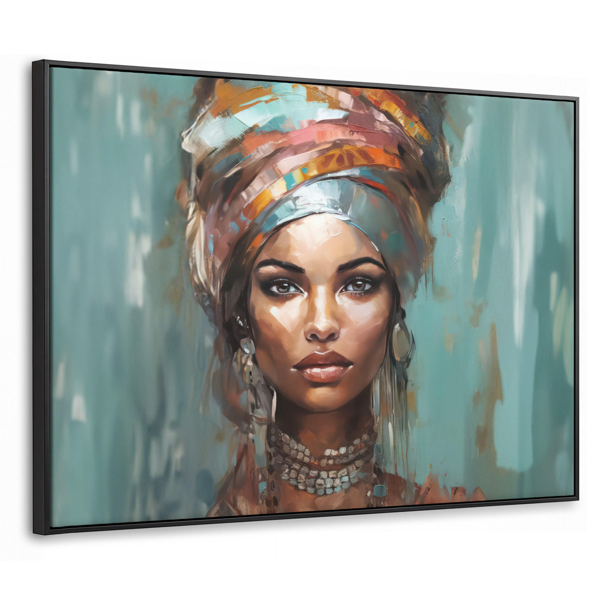 LEINWAND Bilder mit Rahmen - Frau - Kunst - Schmuck - Porträt - 70x50 - Blaugrau, Textil (70/50cm) - MuchoWow