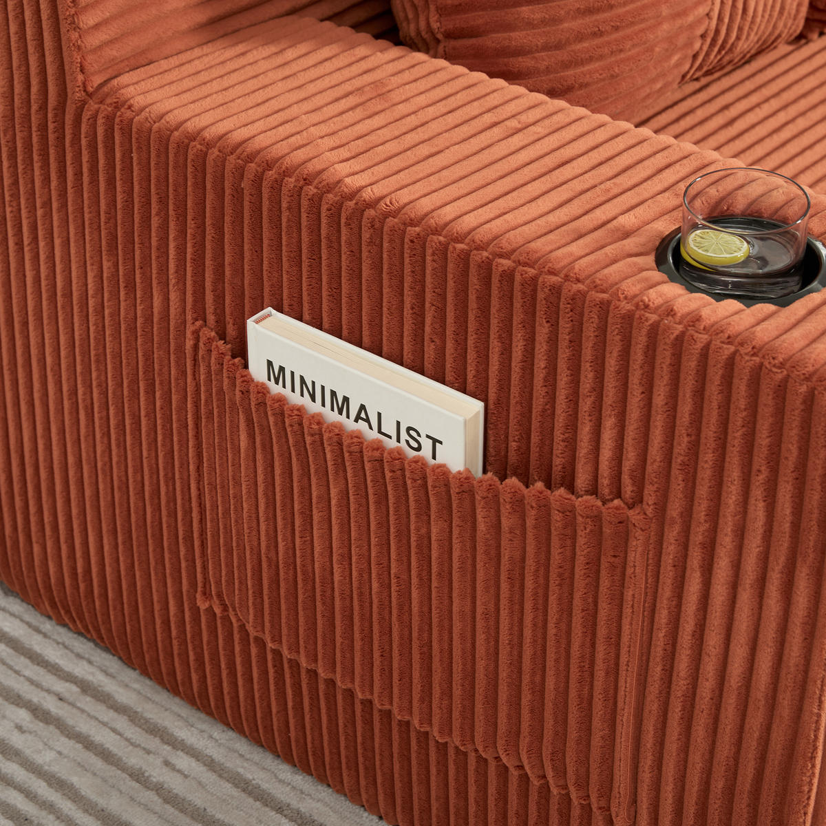 SCHLAFSOFA Modular mit Getränkehaltern und Seitentaschen, DE-42913, Orange - Orange, Textil (172/64/87cm) - ComfortXL