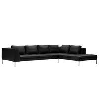 ECKSOFA mit Ottomane - Chromfarben/Schwarz, Leder/Metall (319/230cm) - home24