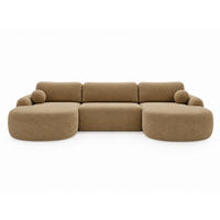 ECKSOFA Aurio U Bouclé-Stoff Hellbraun - Hellbraun/Schwarz, Kunststoff/Textil (347/177cm) - Graingold