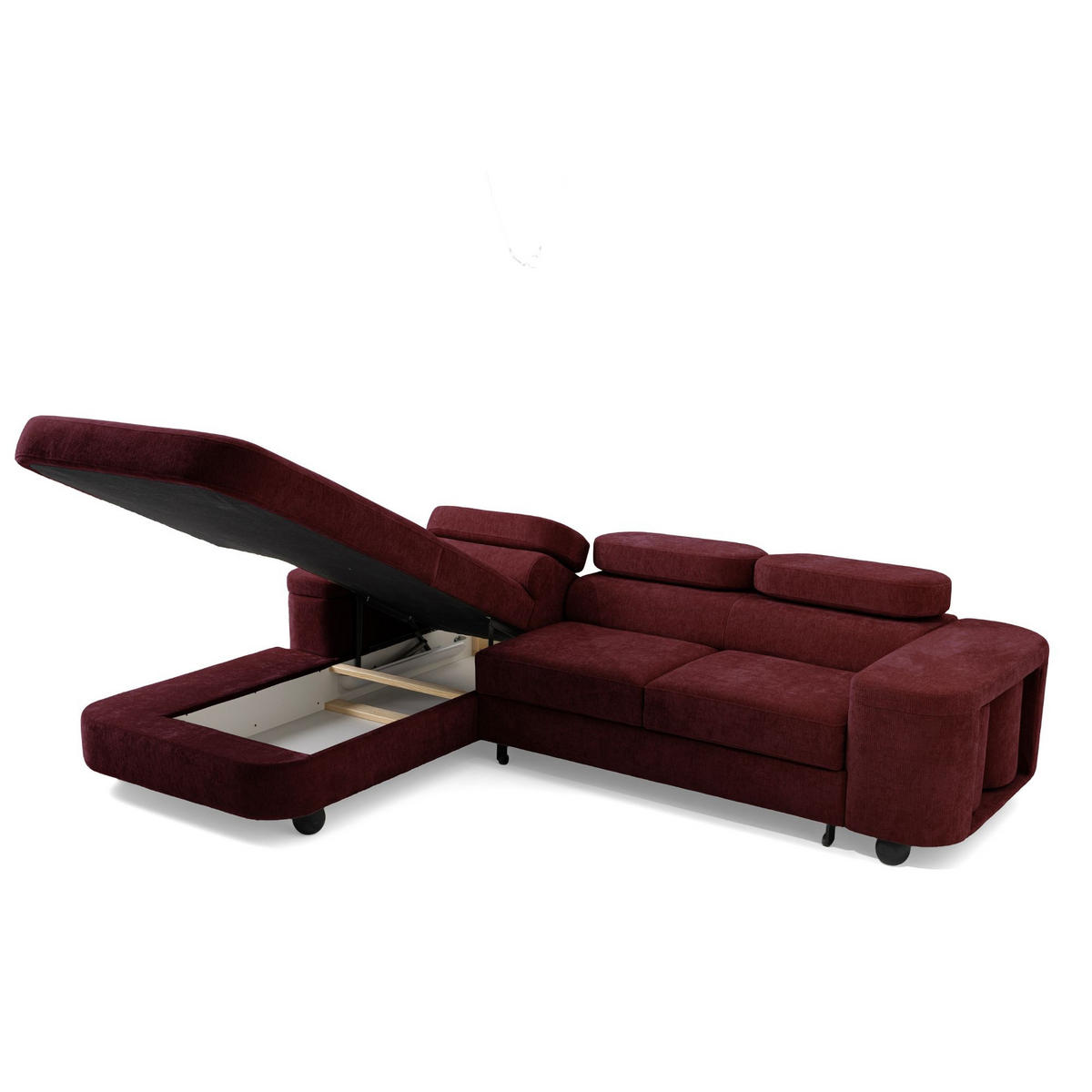 ECKSOFA LOVE L Links mit Schlaffunktion 124x210 Chenille Bordeaux - Bordeaux/Schwarz, Holz/Textil (284/205cm) - Muffo