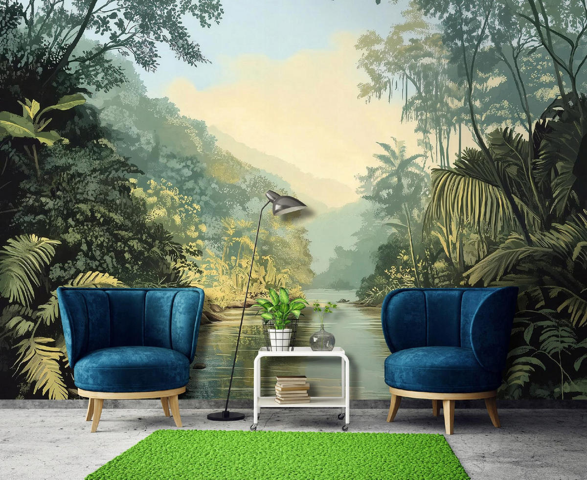 FOTOTAPETE Dschungel Natur Tapete Wohnzimmer Schlafzimmer 350x250 - Grün, Papier (350/250cm) - Wallarena