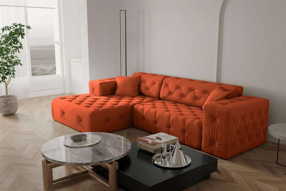 ECKSOFA Chantal - Orange, Holzwerkstoff/Textil (266/171cm) - Fun Möbel