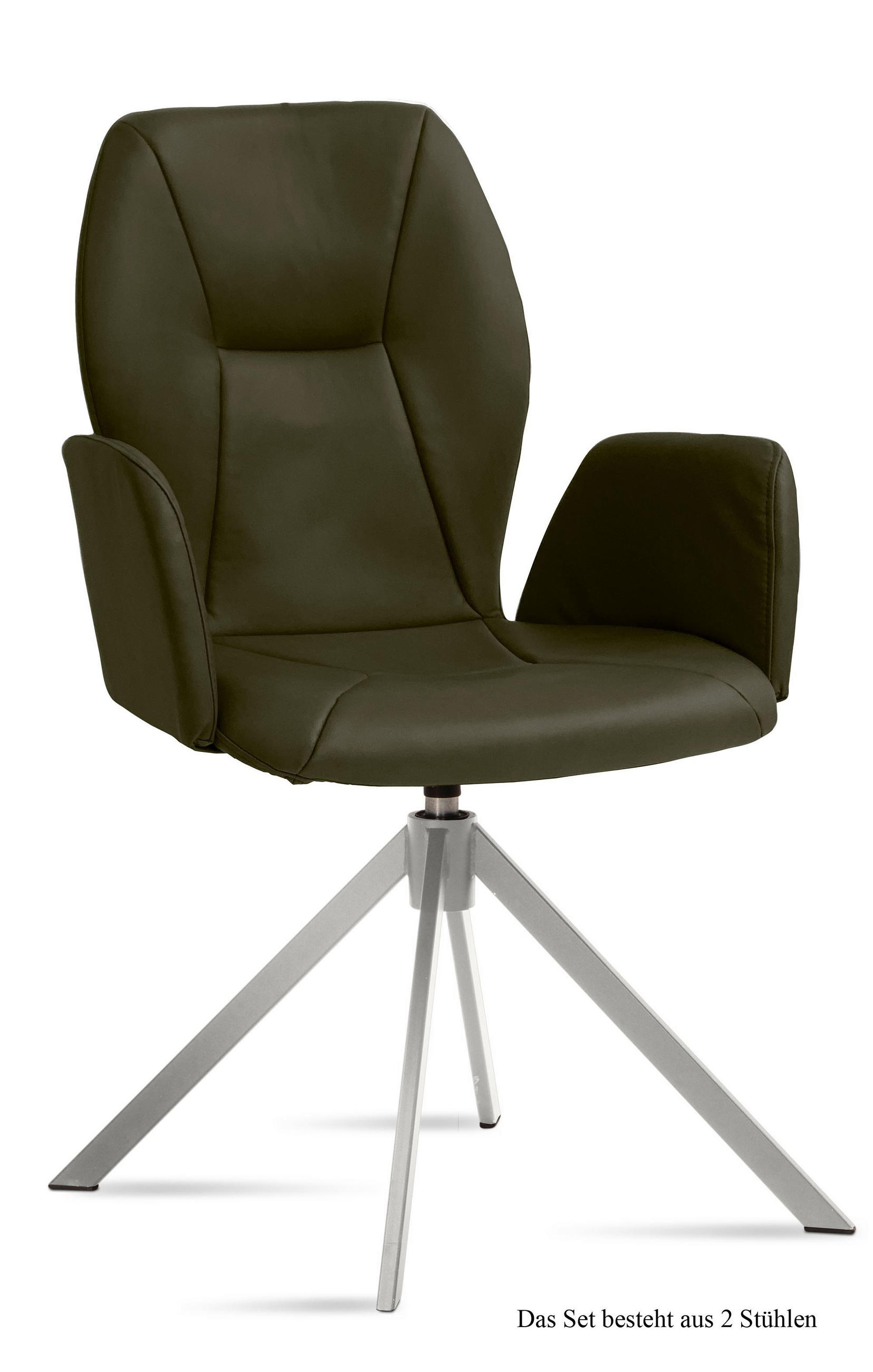 ARMLEHNSTUHL drehbar (2er-Set) Dedenia 58x92x60 Edelstahl/Khaki - Dunkelgrün/Edelstahlfarben, Kunststoff (60/92/58cm) - 58aufmkessel