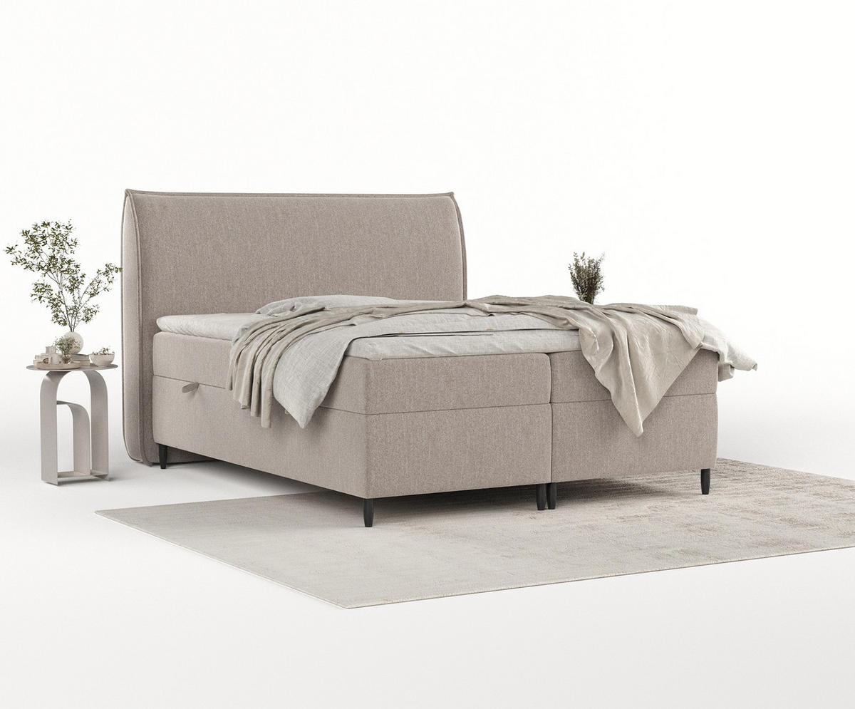 BOXBETT Corvus Hellbraun 140/200 cm mit Taschenmatratze und Topper - Hellbraun/Schwarz, Holz/Holzwerkstoff (140/200cm) - Maison de Reve
