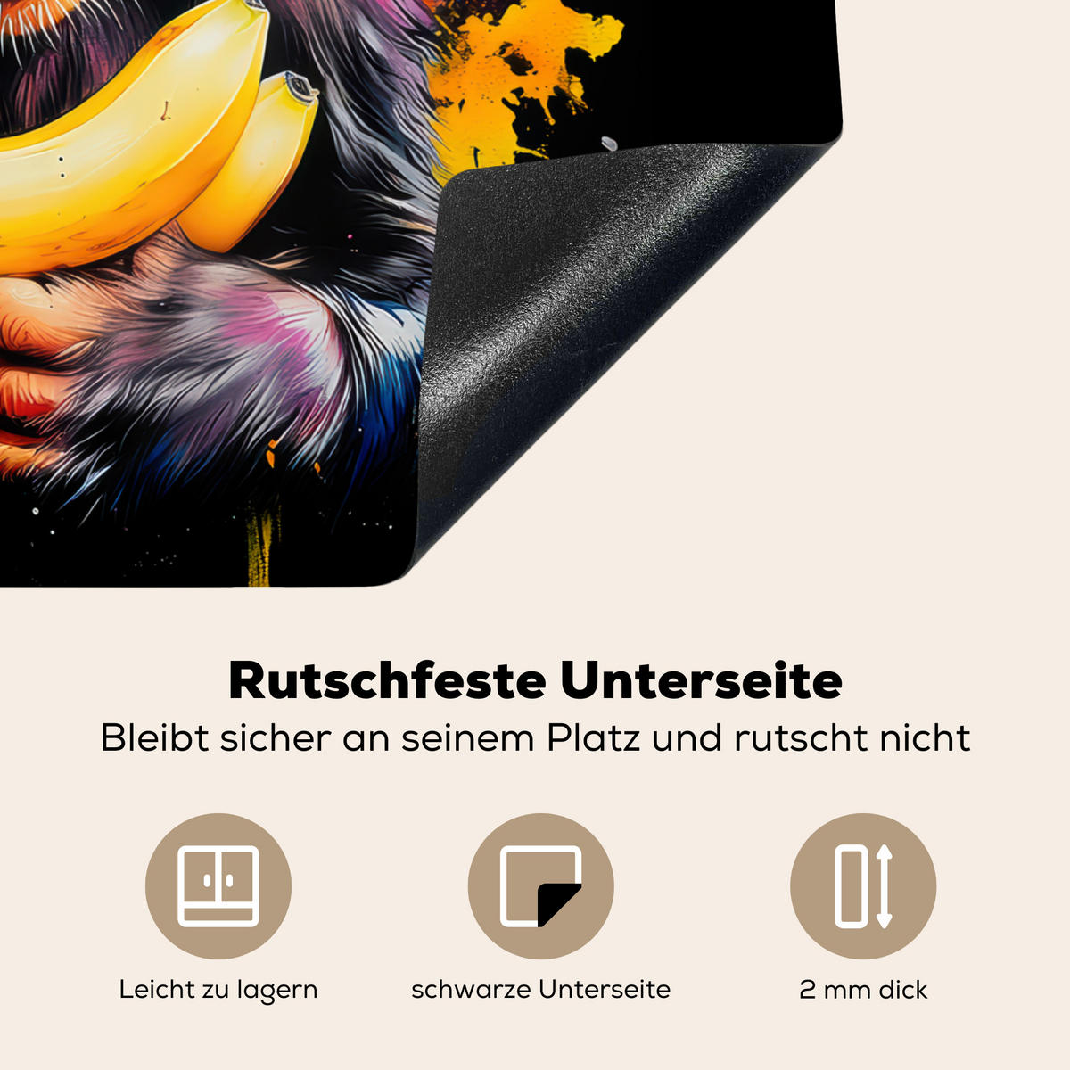 HERDABDECKPLATTE Affe - Graffiti - Farbenfroh - Bananen - Modern 65x52 cm - Gelb, Kunststoff (65/0.2/52cm) - MuchoWow