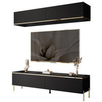 WOHNWAND AURORA in Schwarz Matt mit gerade Goldchrom Fuße - Goldfarben/Schwarz, Holzwerkstoff/Metall (180/46/40cm) - Lookway