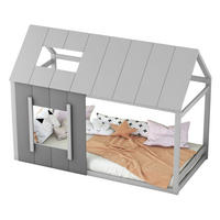 KINDERBETT 90/200 cm in Hausform mit Dach und Fenster aus Kiefern und MDF, Grau - Grau, Holzwerkstoff (90/200cm) - Redom