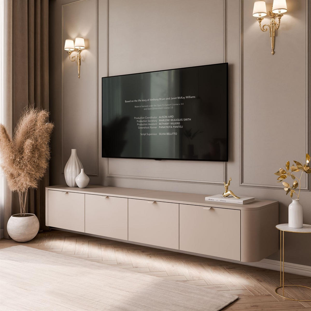 TV-HÄNGESCHRANK CELESTE mit LED-Beleuchtung, Kaschmir Griffe - Kaschmir, Holzwerkstoff (200/33.5/40cm) - Lookway