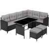 RATTANLOUNGE Barletta, mit Sicherheitsglasplatten, schwarz/grau - Schwarz/Grau, Kunststoff - tectake