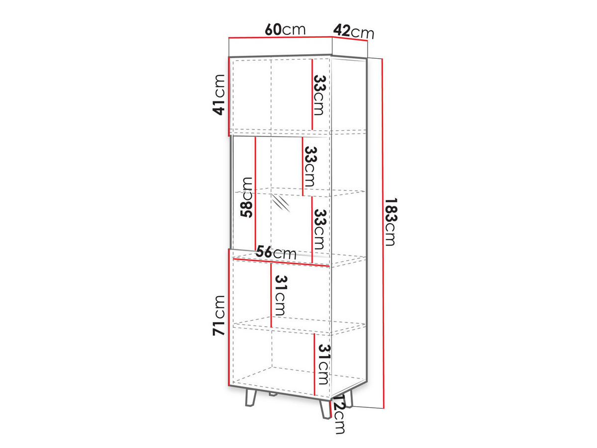 VITRINE Vamos Grey - Anthrazit/Schwarz, Holzwerkstoff/Kunststoff (60/183/42cm) - MIRJAN24