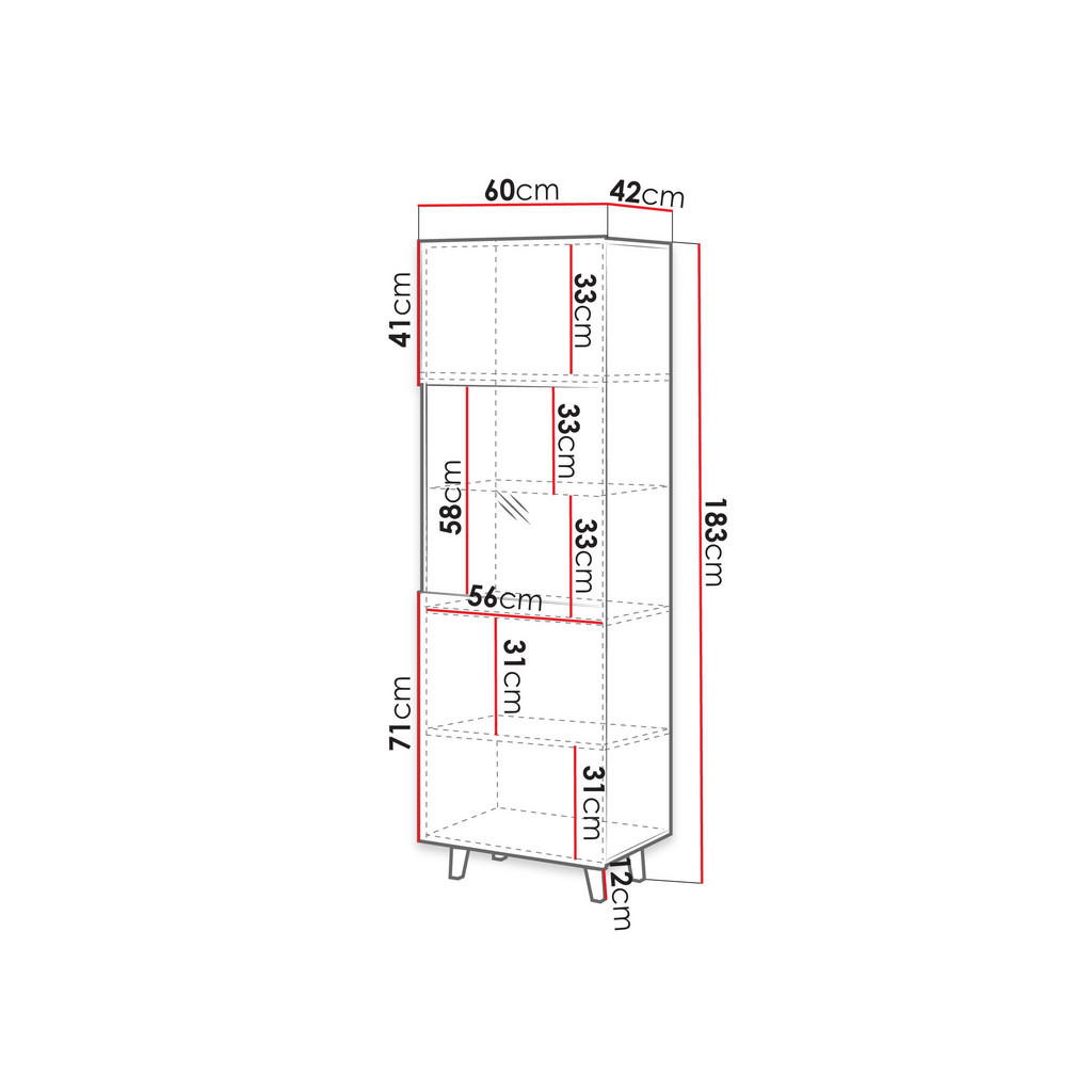 Thumbnail - Mirjan24 Vitrine, Braun, Holzwerkstoff, Holz Optik, 60x183x42 cm, Wohnzimmer, Wohnwände, Vitrinenschränke